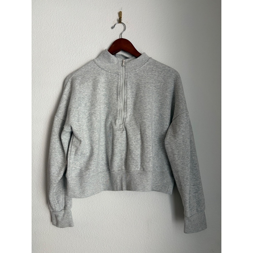 Fabletics Womens Light Gray Heather Quarter Zip Cropped Fleece Sweatshirt Small